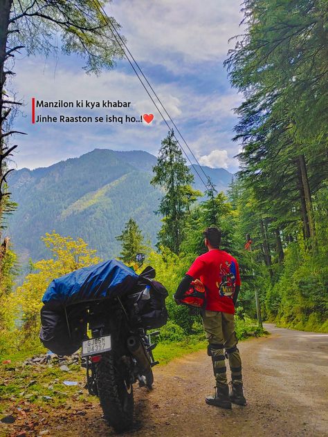 Caption For Bike Pose, Bike Trip Photography, Mountain Captions Instagram Hindi, Bike Love Quotes, Bike Captions Instagram, Mountain Captions Instagram, Valley Quotes, Rider Quotes, Short Instagram Quotes