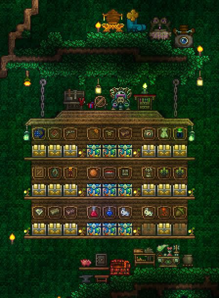 Terraria Basement Ideas, Terraria Storage House, Terraria Laboratory, Terraria Cottage, Terraria Museum, Terraria Crafting Room, Terraria Storage Room Ideas, Terraria Chest Room, Terraria Storage