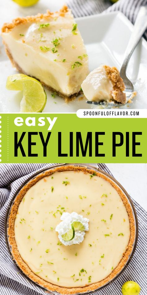 This easy delicious key lime pie recipe is the best summer dessert! It is made with only six ingredients and creates a delicious dessert for family. Easy key lime pie recipe is perfect for summer gatherings. Pin this easy dessert idea now! Classic Key Lime Pie Recipe, Easy Key Lime Pie Recipe, Easy Key Lime Pie, Baking Cheesecake, Key Lime Pie Easy, Key Lime Pie Recipe, Homemade Graham Cracker Crust, Lime Pie Recipe, Pie Pie