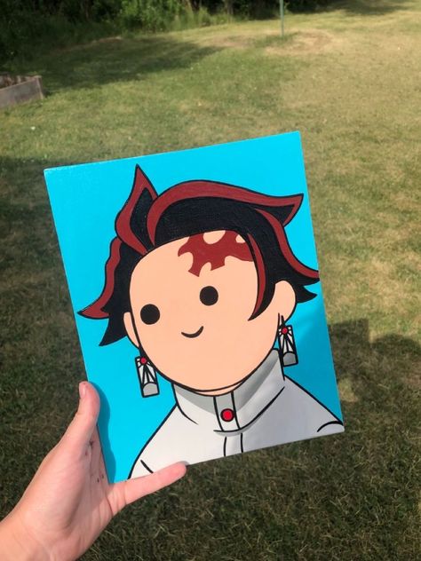 Aesthetic Anime Painting Ideas, Pixar Paintings On Canvas, Anime Canvas Art Paint Easy, Anime Easy Painting Ideas, Demon Slayer Acrylic Painting, Painting Anime Ideas, Anime Painting Acrylic Canvas, Demon Slayer Painting Easy, Cute Anime Paintings