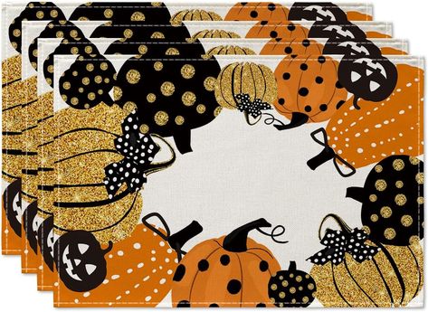 Pumpkin Silhouette, Silhouette Tree, Dining Decoration, Halloween Placemats, Decorative Placemats, Fall Placemats, Party Kitchen, Labu Halloween, Halloween Jack