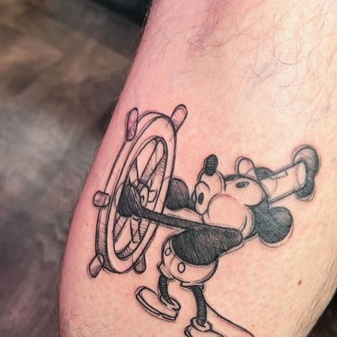 Marty Fletcher on Instagram: "Peep the sneaks! 👀 @theinkwelllancaster #theinkwelllancaster #inkwelllancaster #lancastertattoo #lancaster #uktattoo #disney #disneytattoo #disneysketch #sketchstyle #sketchtattoo #steamboatwillie #steamboatwillietattoo #mickeymouse #mickeymousetattoo #mickeymousesketch" Steamboat Tattoo, Mickey And Walt Disney Tattoo, Steamboat Willie Tattoo, Classic Mickey Mouse Tattoo, Disney Tattoos Mickey, Mickey Mouse Sketch, Mickey Mouse Tattoo, Boat Tattoo, Steamboat Willie