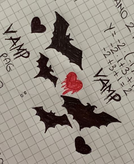 Bat Aesthetic Drawing, Drawing Ideas Gothic Art, Vampire Doodle Easy, Gothic Things To Draw Easy, Spooky Aesthetic Drawing, Vampire Diary Aesthetic, Gothic Art Drawing Easy, Easy Gothic Sketches, Emo Drawings On Paper