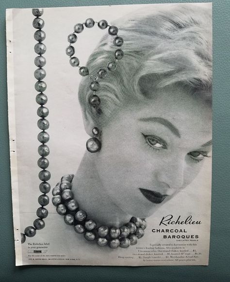 Watch Advertising, Vintage Pearl Jewelry, Jewelry Advertisement, 1950s Earrings, Jewelry Ad, Fashion 1950, Sale Tag, Rare Jewelry, Jewelry Pearls