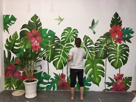 Outdoor Garden Wall Painting Ideas, Easy Fall Canvas Painting, Wall Murals Diy, Fall Canvas Painting, Garden Mural, Flower Mural, Wall Art Diy Paint, Diy Wall Painting, Art Deco Abstract