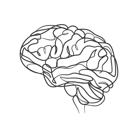 Brain Tattoo, Drawing Minimalist, Minimal Tattoo Design, Continuous Line Drawing, One Line Drawing, Line Art Design, Continuous Line, Human Brain, Body Systems