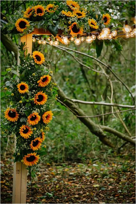 Wedding Backdrop Sunflower, Sunflower Arch Wedding, Lights Backdrop Wedding, Sunflower Wedding Arch, Sunflower Arch, Wedding With Sunflowers, Wedding Backdrop Ideas, Sunflower Festival, Sunflower Wedding Decorations