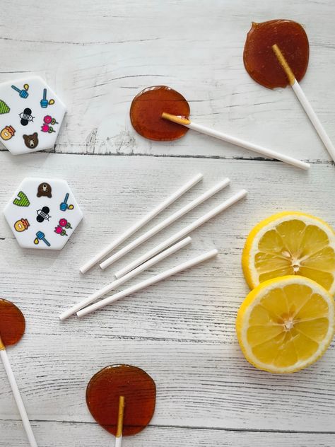 Honey Lemon Lollipops Honey Lollipops Diy, Honey Lollipops, Lollipops Diy, Lollipop Recipe, Honey Drops, Two Ingredient, Lemon Ginger, Honey Lemon, Herbal Remedies