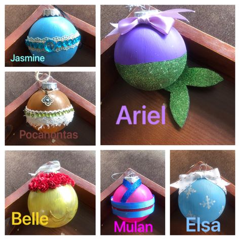 Disney Princess Tree, Disney Diy Ornaments, Disney Themed Ornaments Diy, Princess Ornaments Diy, Diy Disney Ornaments Easy, Diy Disney Princess Ornaments, Handmade Disney Christmas Ornaments, Disney Princess Christmas Ornaments Diy, Disney Princess Christmas Tree Ornaments