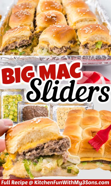 These Big Mac Sliders are the perfect appetizer for any occasion. They’re cheesy and the buns are buttery just like a classic Big Mac. Top them with the signature homemade Big Mac sauce and you have a winner. Big Mac Sliders, Pickles Onions, Homemade Big Mac Sauce, Homemade Big Mac, Big Mac Sauce, Mac Sauce, Recipes Appetizers And Snacks, Slider Recipes, Ground Beef Recipes For Dinner