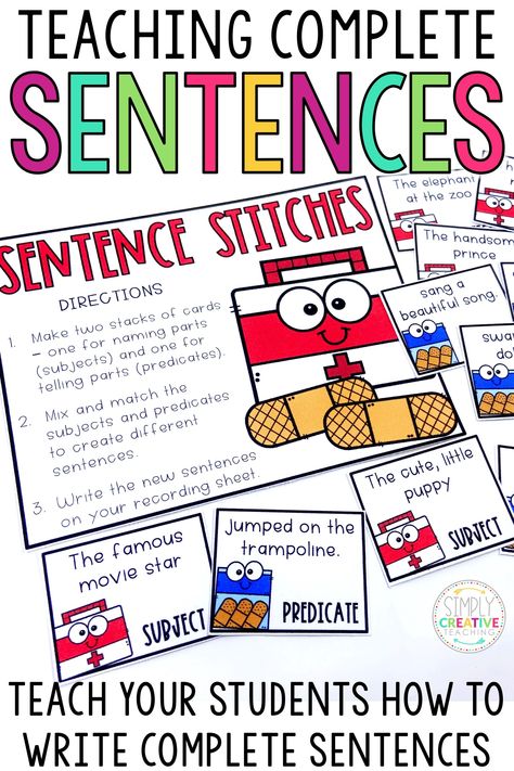 Complete Sentences Anchor Chart, Teaching Complete Sentences, Stretch A Sentence, Teaching 1st Grade, Teaching Sentence Structure, Descriptive Sentences, Teaching Sentences, Focus Walls, Writing Rubrics