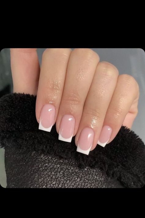 Short Tapered Square French Tip Acrylics, Simple French Tip Nails Long, French Nail Designs Square Short, Neutral Nails With Small Design, Square French Gel Nails, Narrow Square French Tip Nails, Simple Nails Acrylic French Tips, Nail Ideas Square French Tip, Short Coffin French Tip Acrylic Nails