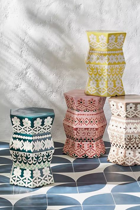 Vallarta Ceramic Stool | Anthropologie Anthropologie Outdoor, Moroccan Decor Living Room, Used Outdoor Furniture, Painting Wooden Furniture, White Furniture Living Room, Ceramic Stool, Best Outdoor Furniture, Outdoor Stools, Moroccan Decor