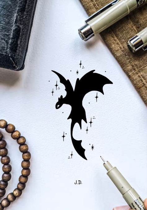 Toothless Dragon Tattoo, Dragon Henna, Toothless Tattoo, Dragon Tattoo Drawing, Small Dragon Tattoos, Dragon Tattoo For Women, Witch Tattoo, Stylist Tattoos, Dragon Tattoo Designs