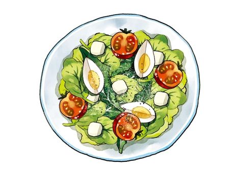 Vector salad | Premium Vector #Freepik #vector #salad #vegetable-salad #watercolor-food #meal Vegetable Salad Drawing, Salad Drawing Illustration, Salad Drawing Easy, Salad Doodle, Salad Sketch, Salad Watercolor, Salad Cartoon, Salad Clipart, Salad Illustration