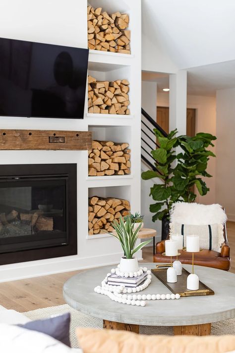 Fireplace with wood mantle