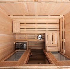 Sauna Bench, Building A Sauna, Sauna Kits, Wood Sauna, Home Spa Room, Etched Glass Door, Sauna Diy, Sauna House, Portable Sauna