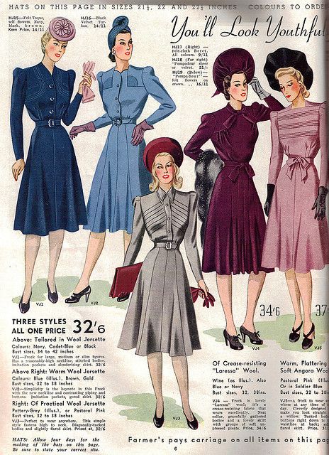 1940s fashion, dresses ad- Winter 1941