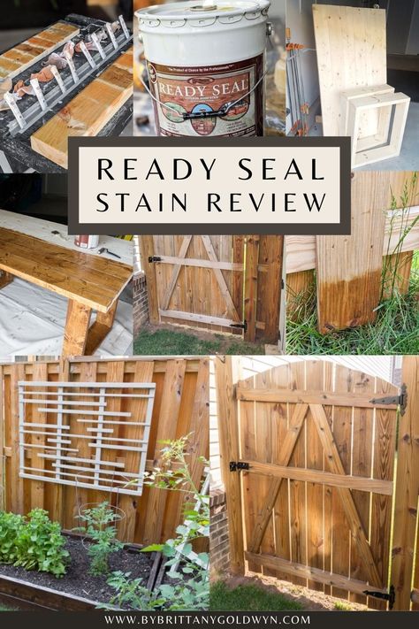 Looking for a quick and easy solution to finish outdoor wood DIY projects? Check out my Ready Seal stain review on both outdoor furniture and my fence! Pine Fence Stain Colors, Sealing Wood For Outdoors, How To Stain A Fence, Ready Seal Pecan Stain, Ready Seal Stain Colors, Wood Fence Stain Color Ideas, Fence Stain Colors Ideas, Exterior Wood Stain Colors, Landscape Privacy