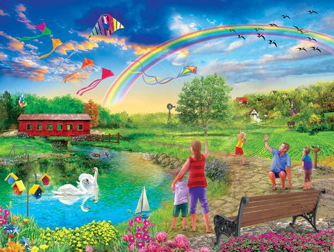 Sunsout Puzzles, Colorful Skies, Paintings Simple, Awesome Paintings, Farm Day, Jig Saw, Kite Flying, 500 Piece Jigsaw Puzzles, Jigsaws