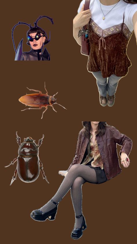 brown outfit inspo for beetle or roach costumes Stag Beetle Costume, Bug Aesthetic Outfit, Bug Inspired Outfits, Roach Costume, Beetle Costume, Bug Costume, Birthday Vibes, Stag Beetle, Brown Outfit