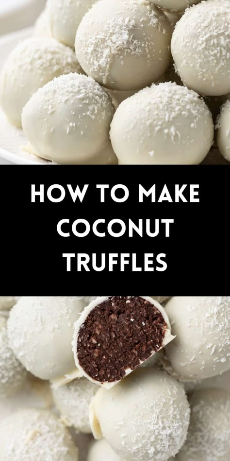 Coconut Truffles Chocolate Coconut Truffles, Chocolate Coconut Recipes, Best Truffle Recipe, Coconut Truffles Recipe, Raw Desserts Easy, Raw Dessert Recipes, Coconut Truffles, Homemade Truffles, Truffle Recipes