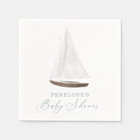 Watercolor Sailboat, Baseball Baby Shower Invitations, Baby Shower Invitation Wording, Baby Shower Napkins, Simple Watercolor, Summer Baby Shower, Baby Shower Supplies, Nautical Baby Shower, Nautical Baby