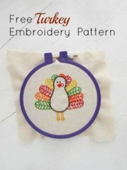 You are going to want tp gobble up this adorable little hand embroidered turkey pattern from A Lively Hope.  It’s perfect for Thanksgiving and that is one of those holidays that, sadly, gets overlooked sometimes.  Because it fall about … Read More... Free Hand Embroidery, Free Cross Stitch Designs, Baby Dress Embroidery, Fall Embroidery Designs, Turkey Pattern, Needlework Crafts, Free Thanksgiving, Easy Thanksgiving, Embroidery Patterns Free