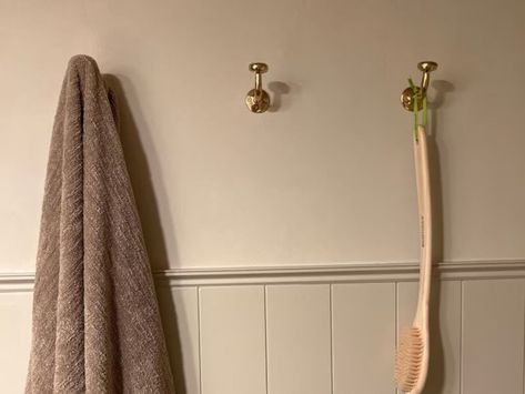 Carson 12" Semi-Flush Fixture curated on LTK Antique Brass Hooks, Modern Bathroon, Bathroom Hooks For Towels, Beachy Bungalow, Hallway Hooks, Brass Wall Hooks, Hooks For Towels, Bath Towel Hooks, Brass Wall Hook