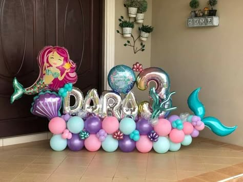 Mermaid Balloon Display, Mermaid Balloon Bouquet, Mermaid Balloon Arch, Ariel Birthday Party, Mermaid Birthday Decorations, Mermaid Balloons, 2nd Birthday Party For Girl, Shark Themed Birthday Party, Mermaid Birthday Party Decorations