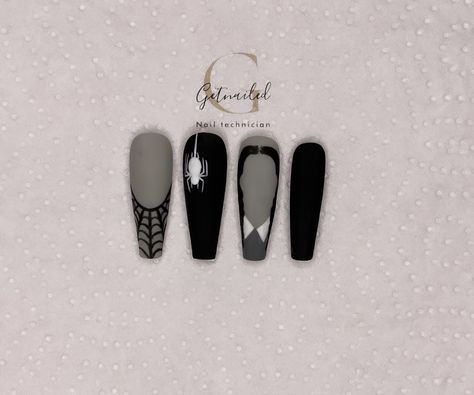 Adam’s Family Nails, Wednesday Addams Nail Art, Adams Family Nails, Addams Family Nails, Addams Nails, Wednesday Addams Nails, Wednesday Nails, Art Idea, Addams Family