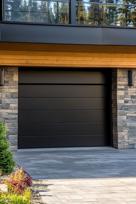 13 Stunning Garage Makeover Ideas That Transform Your Space – DreamyHomeStyle Black Garage Doors White House, Garage Doors Ideas, Garage Makeover Ideas, Small Garage Door, Dark Grey Houses, Black Garage Door, Black Garage Doors, Black Garage, Garage Design Interior