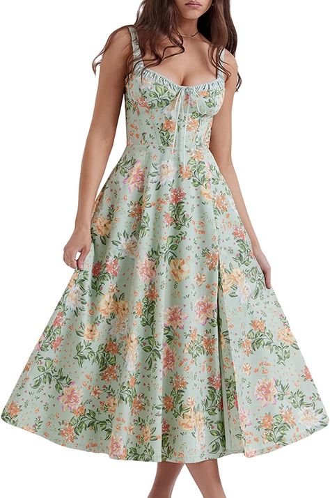 Cottage Core Sundress, Dresses On Amazon, Floral Long Dress, Long Dress Summer, Boho Floral Maxi Dress, Dress Amazon, Long Sundress, Retro Vintage Dresses, Dress Cottagecore