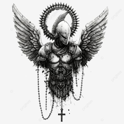 spartan warrior angel shield rosary tattoo Warrior Angel, Tattoo Png, Rosary Tattoo, Spartan Warrior, Wounded Warrior, Angel Warrior, Fall Music, Black And White Tree, Social Media Poster