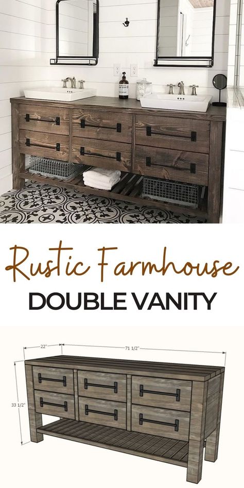 Diy Double Vanity, Farmhouse Double Vanity, Rustic Farmhouse Bathroom, Farmhouse Vanity, Rustic Vanity, Farmhouse Bathroom Vanity, Double Bath, Diy Bathroom Vanity, Rustic Bathroom Vanities