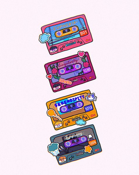 Cassette Tape Art, Tape Art, Artist Alley, Bullet Journal Stickers, Cassette Tape, Aesthetic Stickers, Cassette Tapes, Drawing Tips, الرسومات اللطيفة