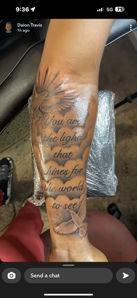 Scripture Sleeve Tattoos, Forearm Bible Verse Tattoo Men, Forearm Tattoo Bible Verses, Bible Verse Arm Tattoo, Let Your Faith Be Bigger Tattoo, Christian Thigh Tattoos For Men, Rip Tattoo Ideas For Men, Tattoo Bible Verses Men, Biblical Tattoo Sleeve