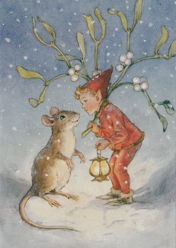 Margaret Tarrant "mouse and elf" vintage Christmas card | Flickr Margaret Tarrant, Images Noêl Vintages, Fairy Illustration, Creation Art, Art Mignon, Elves And Fairies, Winter Illustration, Vintage Christmas Images, Cicely Mary Barker