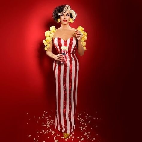 Manila Luzon Fans on Instagram: “Bae 😍 #manilaluzon #manila #bae #stunning #cinema #popcorn #dress #drag #queen #dragqueen #rpdr #rupaul #rupaulsdragrace #rpdras4…” Popcorn Costume, Popcorn Theme, Cinema Popcorn, Drag Queen Costumes, Manila Luzon, Costume Carnaval, Drag Queen Outfits, Pineapple Dress, Theme Dress