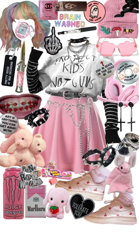 pastel punk outfit ideas | #pastelgoth #pastel #pastelpunk #creepy #alt #goth #punk #emo #grunge #scenekid Creepy Cute Outfits Style, Kawaii Punk Aesthetic, Pastel Alt Aesthetic, Pink Goth Outfits Pastel Grunge, Pastel Punk Aesthetics, Kawaii Punk Outfits, Pastel Goth Outfits For School, Goth Pastel Aesthetic, Creepy Cute Aesthetic Outfit