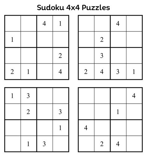 4x4 Sudoku Printable Sudoku 4x4, Sudoku Printable, Sudoku For Kids, Thinking Games, Chemistry Humor, Mental Exercises, Baby Activities, Sudoku Puzzles, Challenging Games