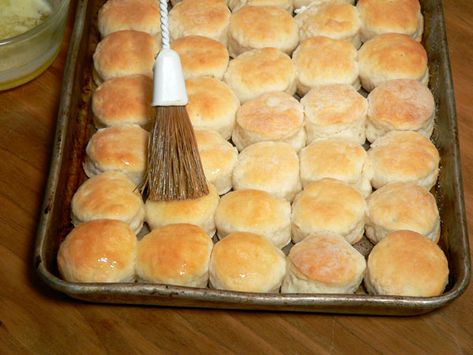 Mini Biscuits, brush the tops with butter. Mini Buttermilk Biscuits, Mini Biscuits Recipes, Mini Biscuits Appetizers, Biscuits For A Crowd, Xmas Basket, Party Biscuits, Valentine Brunch, Lost Kitchen, Picky Toddler Meals