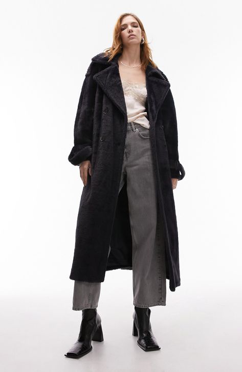 Topshop Fluffy Longline Faux Fur Trench Coat available at #Nordstrom Fur Trench Coat, Long A Line, Trench Coat, Faux Fur, Topshop, Nordstrom, Texture, Free Shipping