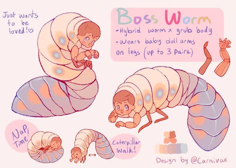 Caterpillar Character Design, Worm Character, Fursona Ideas, Random Oc, Body Horror, Character Sheets, Monster Characters, Horror Monsters, Oc Inspo