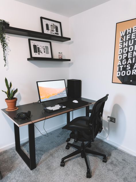 Desk Area Black, Black Desk Room Ideas, Home Office Decor Black Desk, Study Room Decor Black, Office Ideas Black Desk, Home Office Ideas Black Desk, Office With Black Desk, Black Desk Decor Ideas, Home Office Black Desk