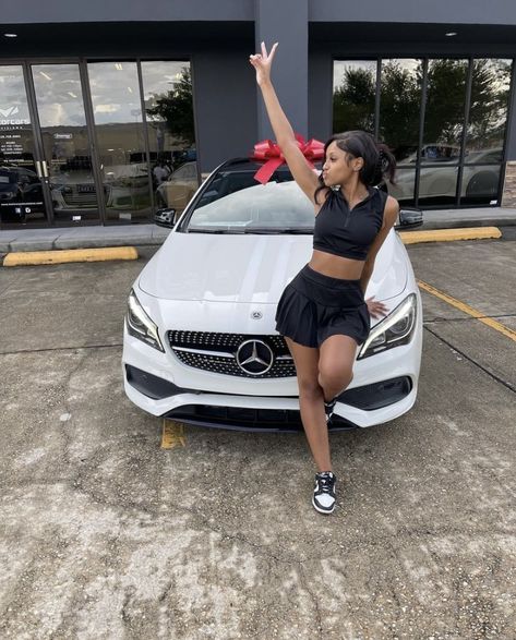 First Car Goals, First Car At 16, Picture With New Car, First Car Pictures Ideas, Buying My First Car, First Car Black Woman, New Car Aesthetic Black Woman, First Car Photoshoot, New Car Poses Photo Ideas