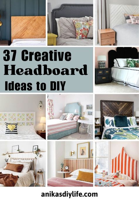 Make your bed the true focal point of your bedroom with one of these creative DIY headboard ideas. Easy DIY projects anyone can do to add style to the bedroom. #anikasdiylife Country Headboard Ideas, Home Made Headboard Ideas, Sleep Number Bed Frame Ideas Headboards, Wall Panel Headboard Ideas, Detached Headboard Ideas, Diy Bed Frame Headboard, Cardboard Headboard Diy, Back Board Bed Ideas, Building A Headboard