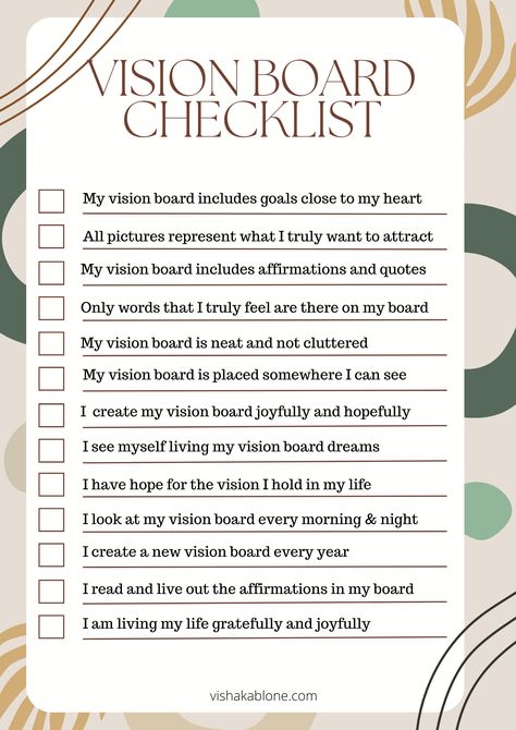 Vision Board Checklist for manifestation - Vishaka Blone 2024 Manifestation List, 2024 Vision Board Planning, Materials For Vision Board, How To Make Visionboard, Vision Board For Beginners, What Do You Need For A Vision Board, Diy Vision Board Inspiration Wall, Building A Vision Board, Vision Bored 2024