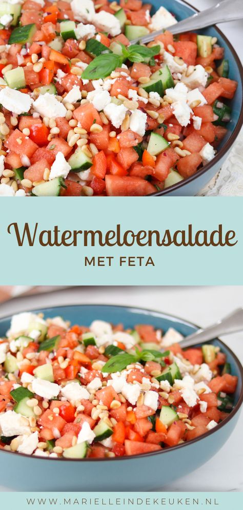 Salade met watermeloen en feta Low Carb Salad, Lunch Salads, Light Lunch, Food To Go, Salad Bar, Healthy Families, Camping Meals, Healthy Happy, Dinner Time