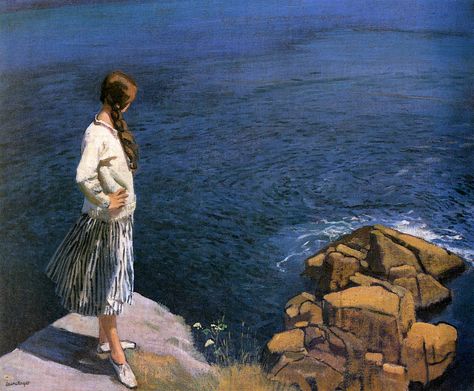 Dame Laura Knight, "At the Edge of the Cliff" Dame Laura Knight, Laura Knight, Francoise Gilot, Bernard Shaw, The Cliff, English Artists, Oil Painting Reproductions, European Art, British Art